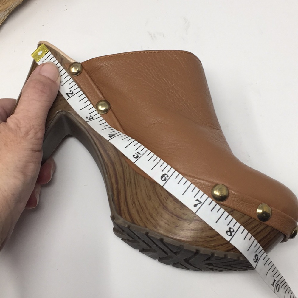 Mules Heels Slides Brown Leather Shoes Sz 6 6.5 - Picture 13 of 14